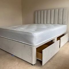 Cream double bed and mattress