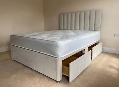 Cream double bed and mattress
