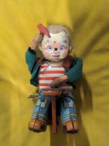 VINTAGE Mechanical Little Shoemaker by Alps Japan Clockwork Windup - Tin