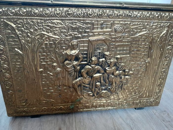 Vintage Brass hammered Storage Box matching magazine box and Brass Pitcher