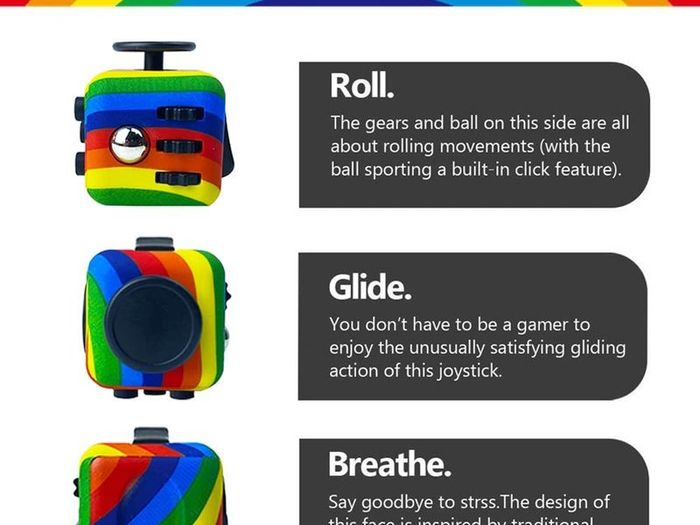 Rainbow Fidget Cube with 6 Sides Stress Relief Fiddle Toys Autism Sensory Toys Fidget Toys for Adults and Kids