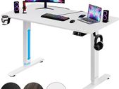 Electric height adjustable desk computer desk office desk headphone holder cup holder standing desk for gaming office modern brown