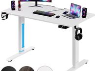 main image for ad Electric height adjustable desk computer desk office desk headphone holder cup holder standing desk for gaming office modern brown