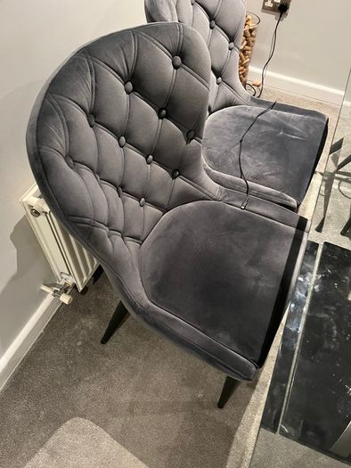 50 each Grey Velvet Dining Chairs x 2