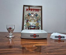 Vintage Martini Barware Collection - Mirror, Ashtrays & Glass (4 Pieces)