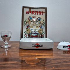 Vintage Martini Barware Collection - Mirror, Ashtrays & Glass (4 Pieces)