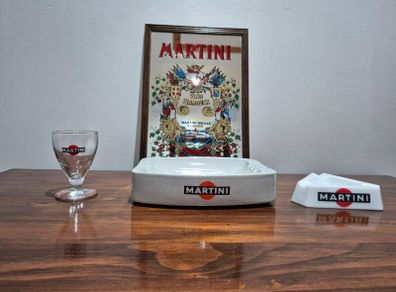Vintage Martini Barware Collection - Mirror, Ashtrays & Glass (4 Pieces)