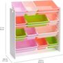 Kids Toy Storage Organizer with 12 Plastic Bins  White Wood with Pink Bins Image 4