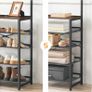 Coat Stand, Coat Rack with Shoe Storage, Hall Tree with Tiltable Mesh Shelves, 4 Removable Hooks, Side Storage Pocket, Shoe and Coat Rack for Hallway, Living Room, Rustic Brown Image 4