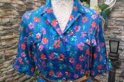 Vintage French blue floral shirt dress