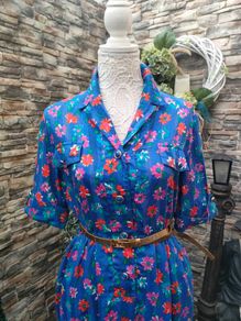 Vintage French blue floral shirt dress