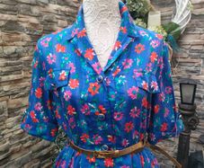 Vintage French blue floral shirt dress