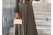long khaki dress with belt size fits sm m very strechy
