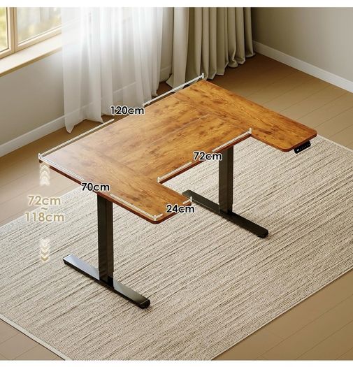 Electric Standing Desk, 120cm U Shaped Height Adjustable Desk with 3 Memory Smart Panels