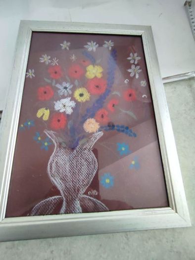 Lovely framed coloured chalk still life flower vase