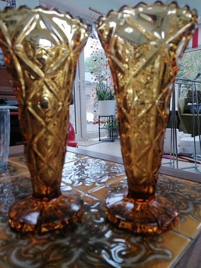 Pair of stunning Amber glass vases