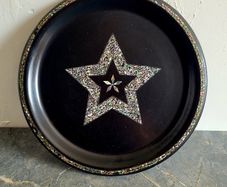 19th century ebonised papermache & mother of pearl tray