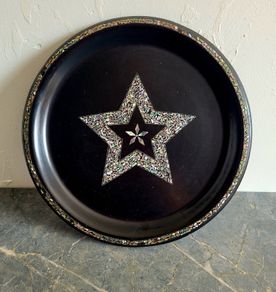 19th century ebonised papermache & mother of pearl tray