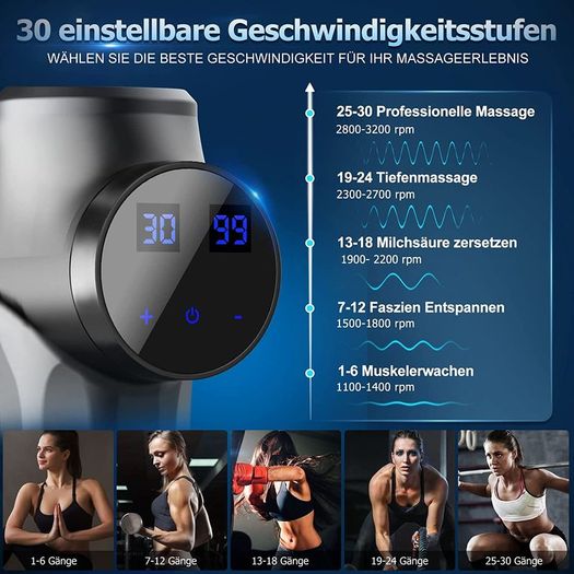 Massage Gun Deep Tissue,30 Speeds Powerful Percussion Muscle Massager,2500mah Electric Handheld Muscle Massage Gun,Portable Fascia Gun with 8 Massager Heads for Athletes Muscle Tension Pain Relief