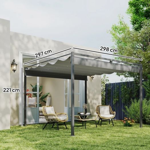 3 x 3 m Garden Pergola with Retractable Roof, Gazebo, Canopy for Shade, UPF30+, Gray