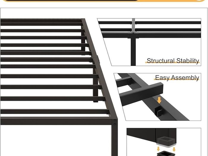 Small Double Bed Frame 120x190 cm Metal Platform Bed Small Double Steel Slat Support, Easy Assembly, Noise Free, No Box Spring Needed, 36cm High, Black
