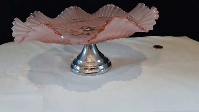 Art Deco Peach frosted Cake Plate