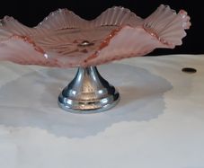Art Deco Peach frosted Cake Plate