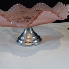 Art Deco Peach frosted Cake Plate