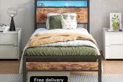 Metal Platform Bed Frame with Charging Station,