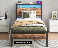 Metal Platform Bed Frame with Charging Station,
