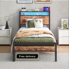 Metal Platform Bed Frame with Charging Station,