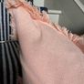 New 45cm x 45cm 100% cotton monogrammed G cushion in peach blush with feather filler Image 3