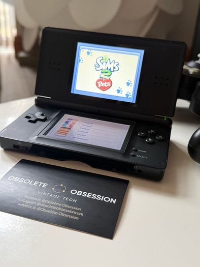 Nintendo DS Lite Black Handheld Console Bundle - Charger & Sims 2 Pets
