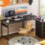 Corner Desk with Drawers, Reversible L Shaped with USB Charging Port Image 3