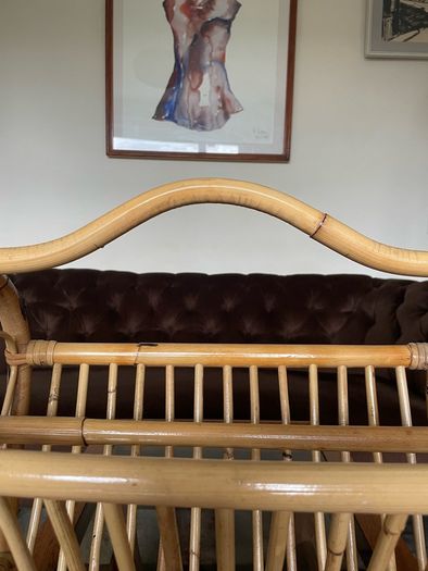 Vintage Mid Century Bamboo Magazine Rack with Heart Motifs