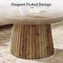 Round Coffee Table, 80 cm with Ribbed Drum Base & Wood Look Image 3
