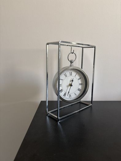 Chrome Pocket Watch Hanging Desk Clock - Roman Numeral - Modern Mantel Clock