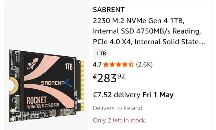 Sabrent rocket nano 1TB 2242 NVMe