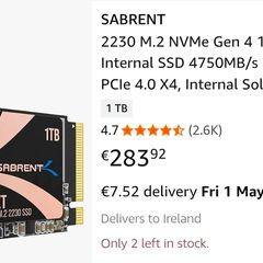 Sabrent rocket nano 1TB 2242 NVMe