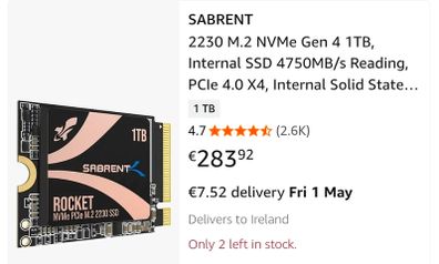 Sabrent rocket nano 1TB 2242 NVMe