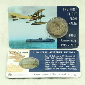 Malta 2 Euro Commemorative Coin 2015 - The First Flight from Malta. Coincard. BU