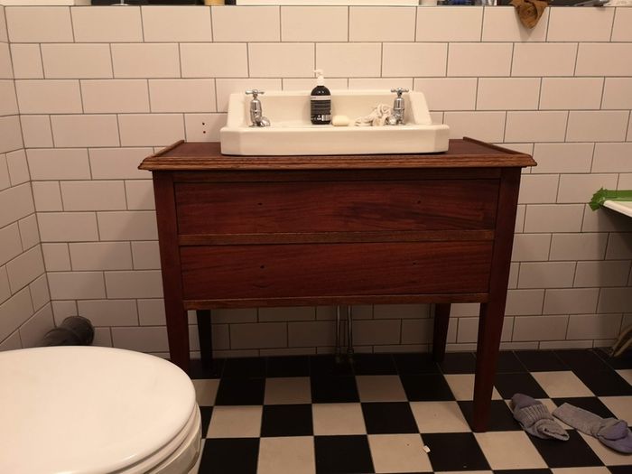 Vintage mahogany vanity and sink