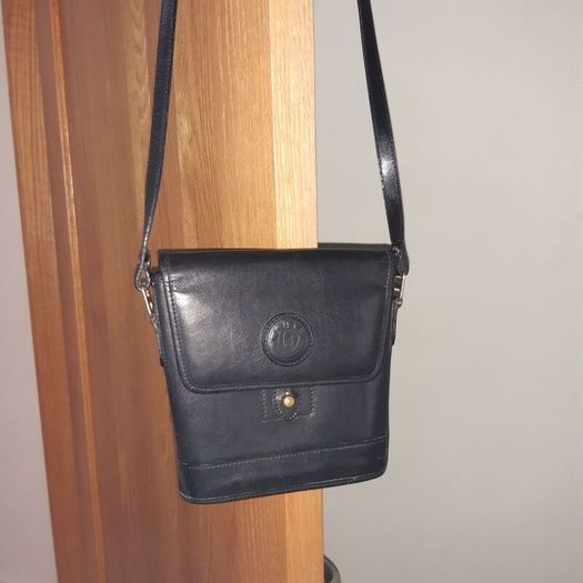 Black leather handbag