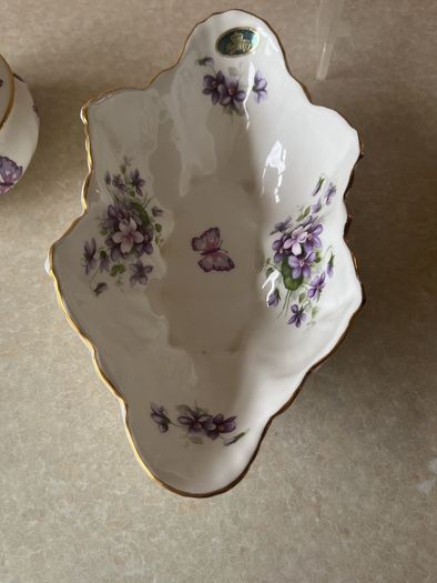 Aynsley Wild Violet Shell shaped Dish & Trinket Box