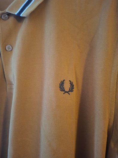 Fred Perry Polo Shirt XXL Mustard with Twin Tipped Black and White Collar