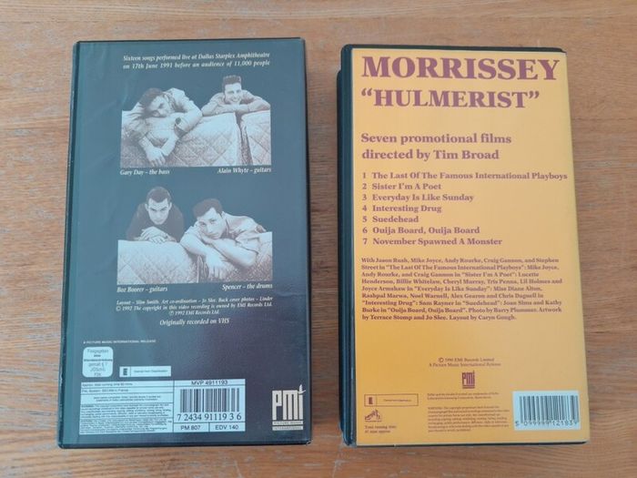 two MORRISSEY Music VHS tapes/Cassettes. Live In Dallas. Hulmerist. Music video, The Smiths, Moz, Mozza, indie, collectable, memorabilia.
