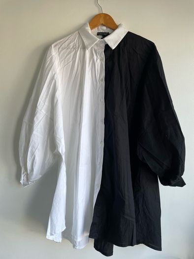 Oversized spliced black white shirt dress size 10