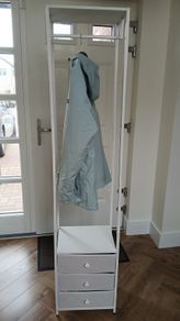 Coat Rack with 3 Drawers, Freestanding Closet Organizer, Clothes Rack with Rod, Tall Clothes Ril for Bedroom, Living Room, Entryway, White