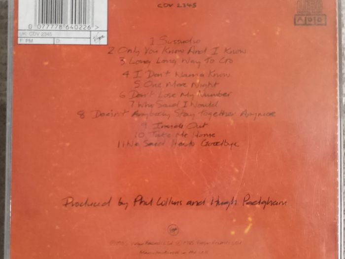 Phil Collins - No Jacket Required CD (1985) 90'S Reissue Pop Rock EX+