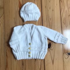Hand Knit Baby Cardigan/Hat 0 to 3 months